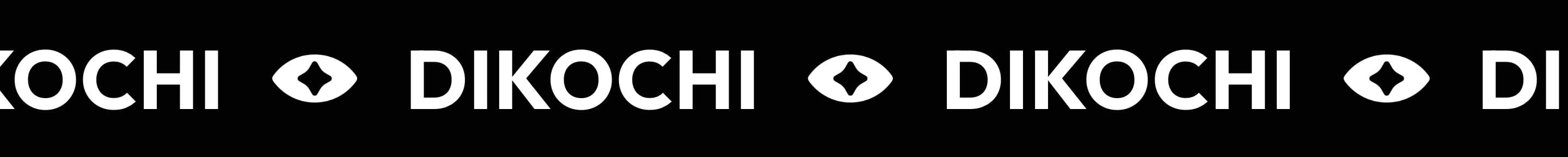 The running Dikochi wordmark with the eye between, as the guidebook sets it