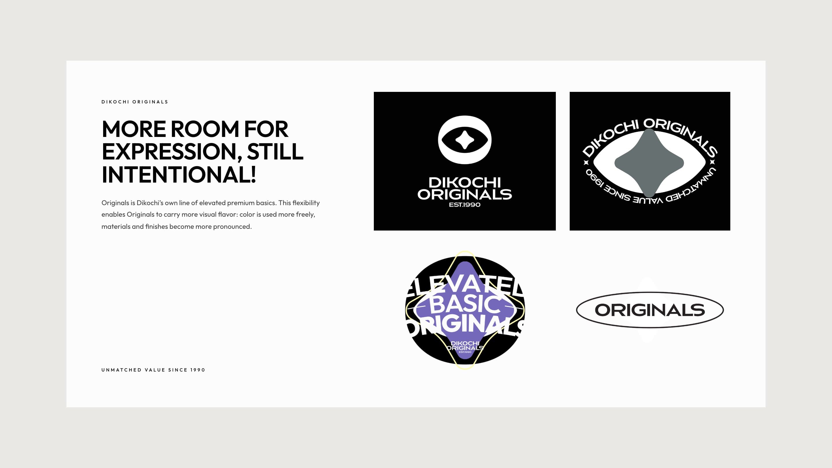 The Originals layer: its logo, the stamp, the oval and the Elevated Basic Originals badge
