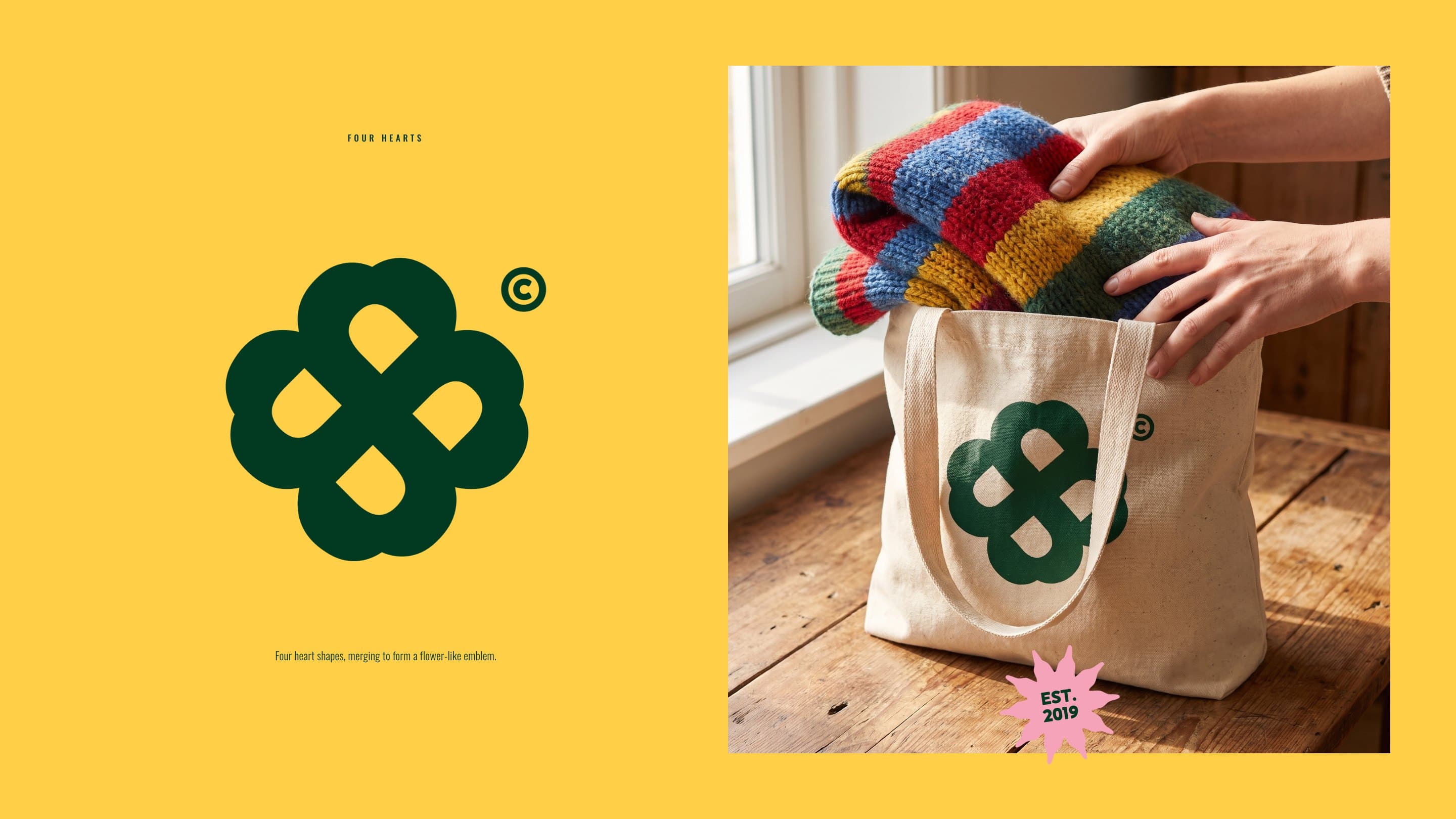 The clover large on Sunbeam Yellow beside a knit going into the clover tote