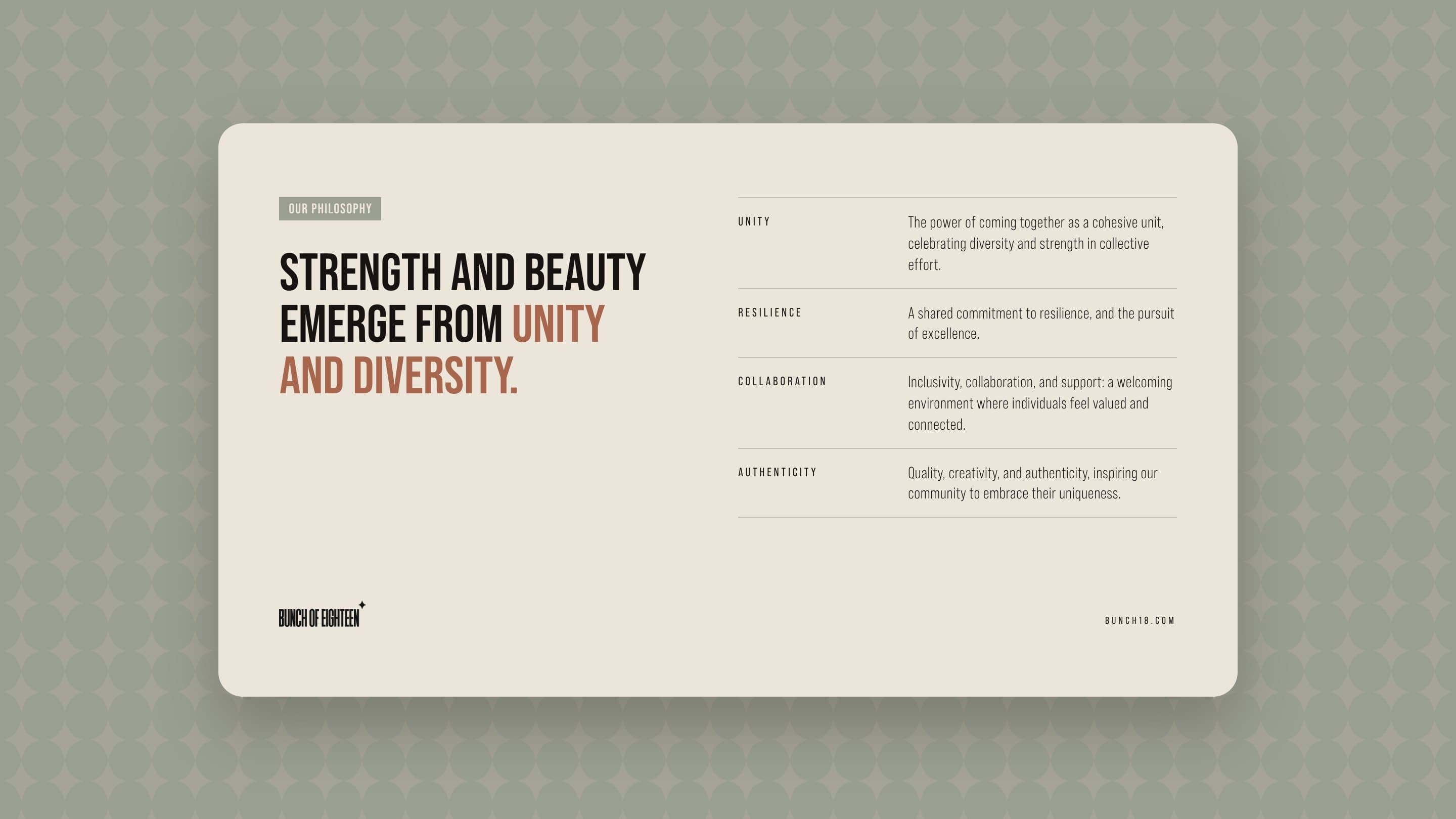 Strength and beauty emerge from unity and diversity: Unity, Resilience, Collaboration and Authenticity on a coconut card