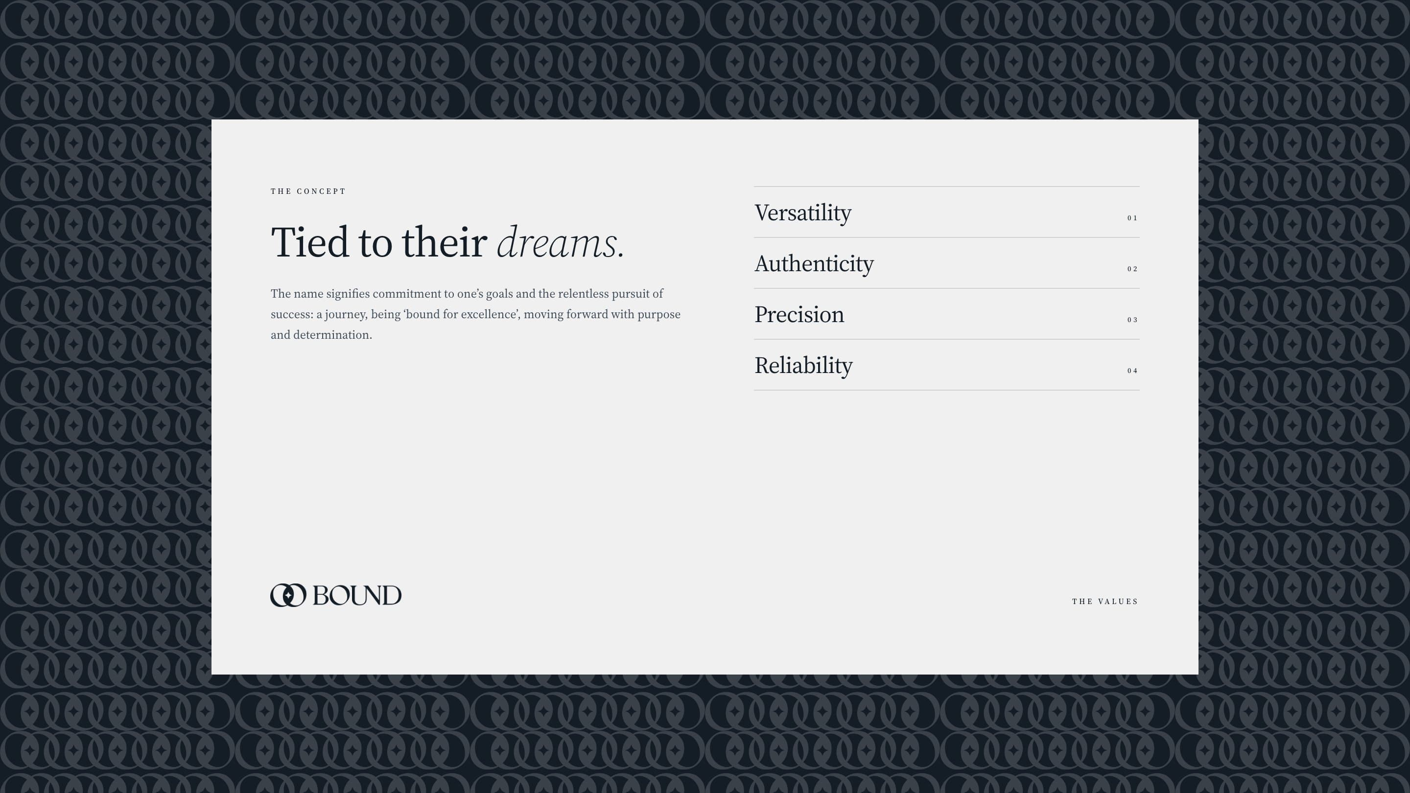The concept and the values, versatility to reliability, on the linked-rings pattern
