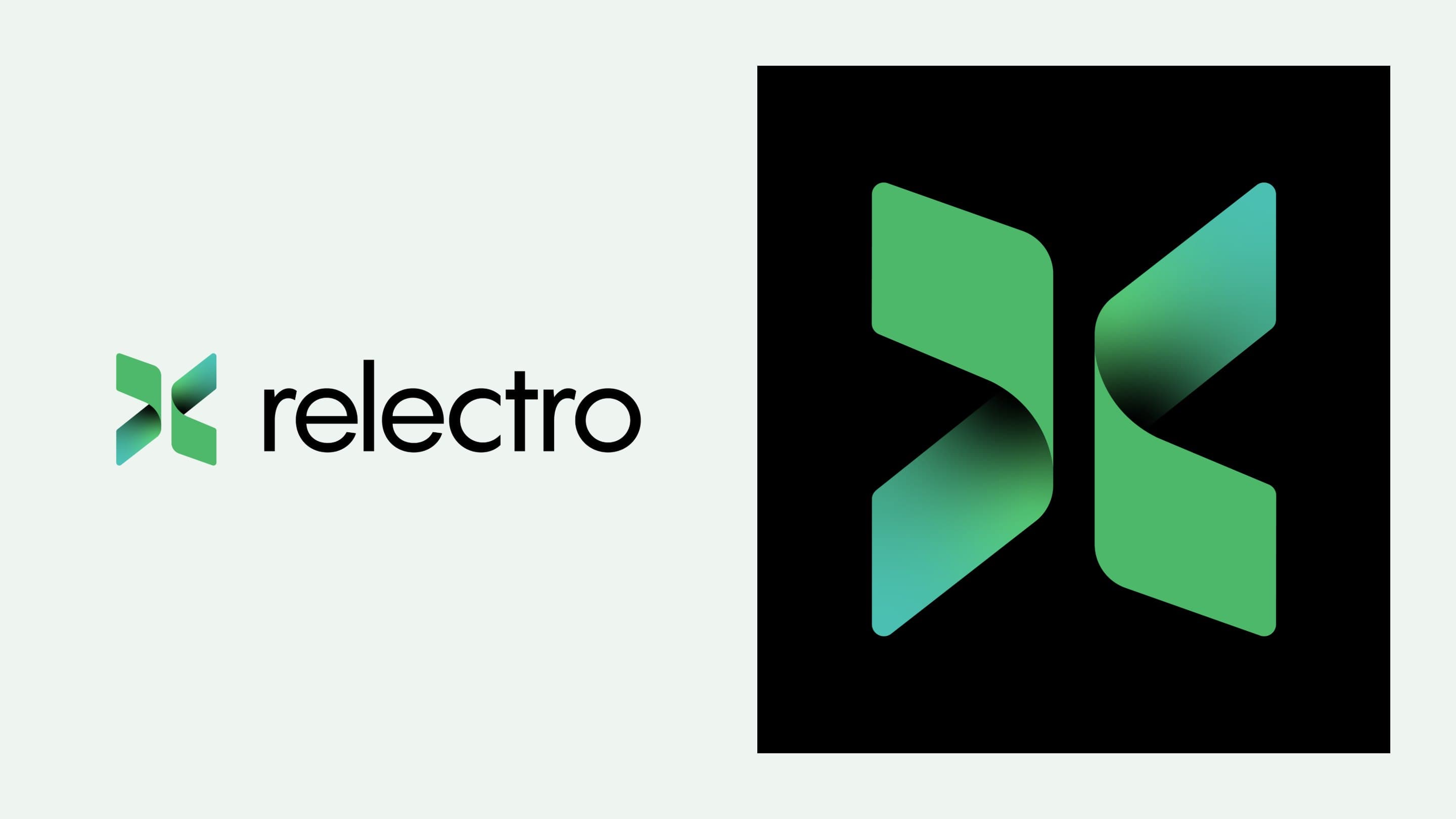 The Relectro lockup large on mint, and the ribbon mark cropped huge on black