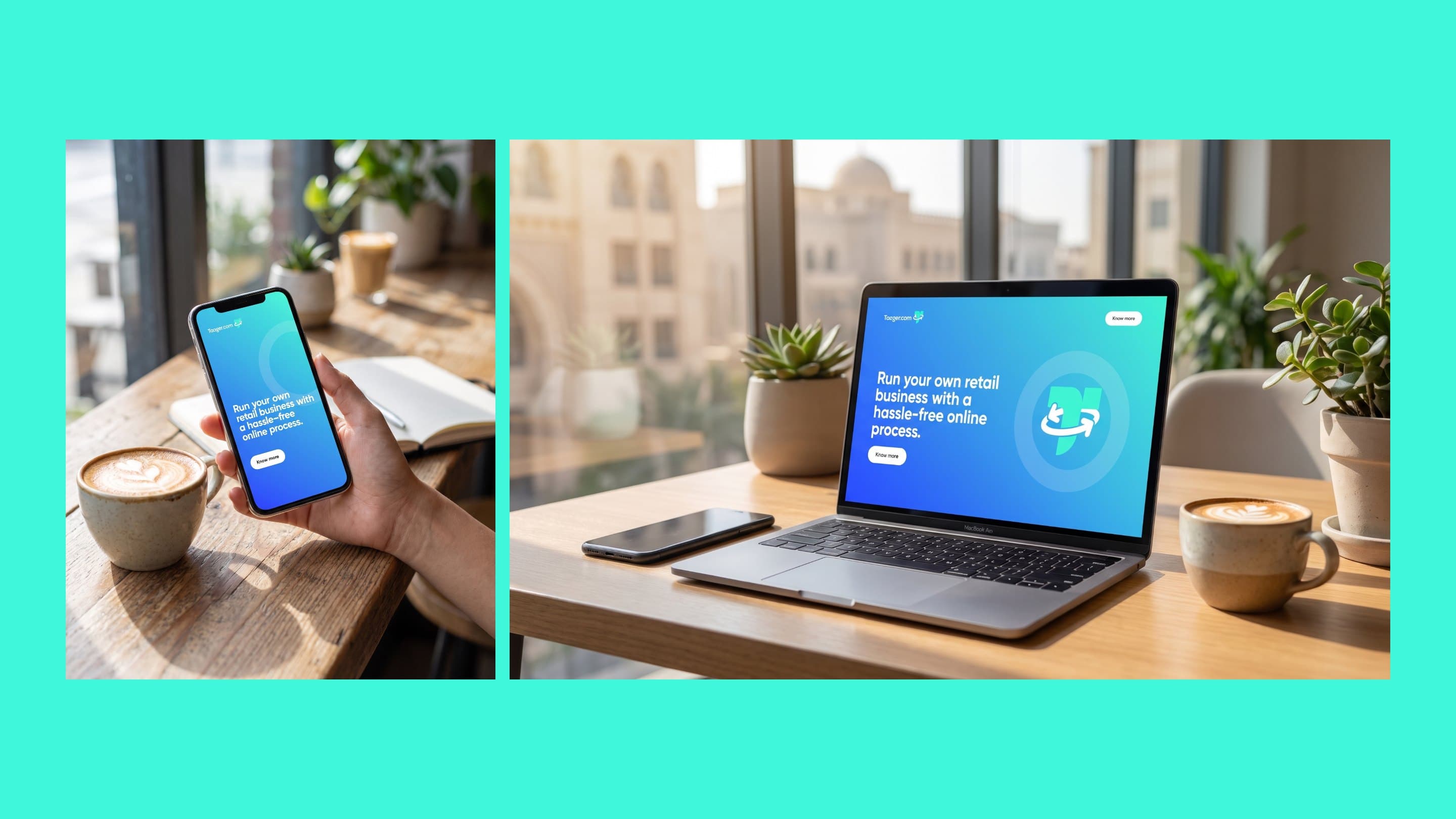 The Taager app on a phone and the website on a laptop