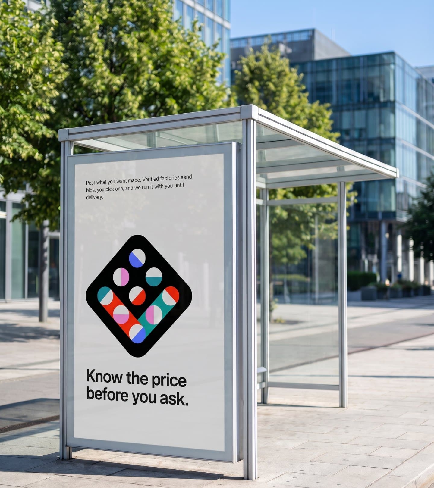 A bus shelter poster with the mark: Know the price before you ask.