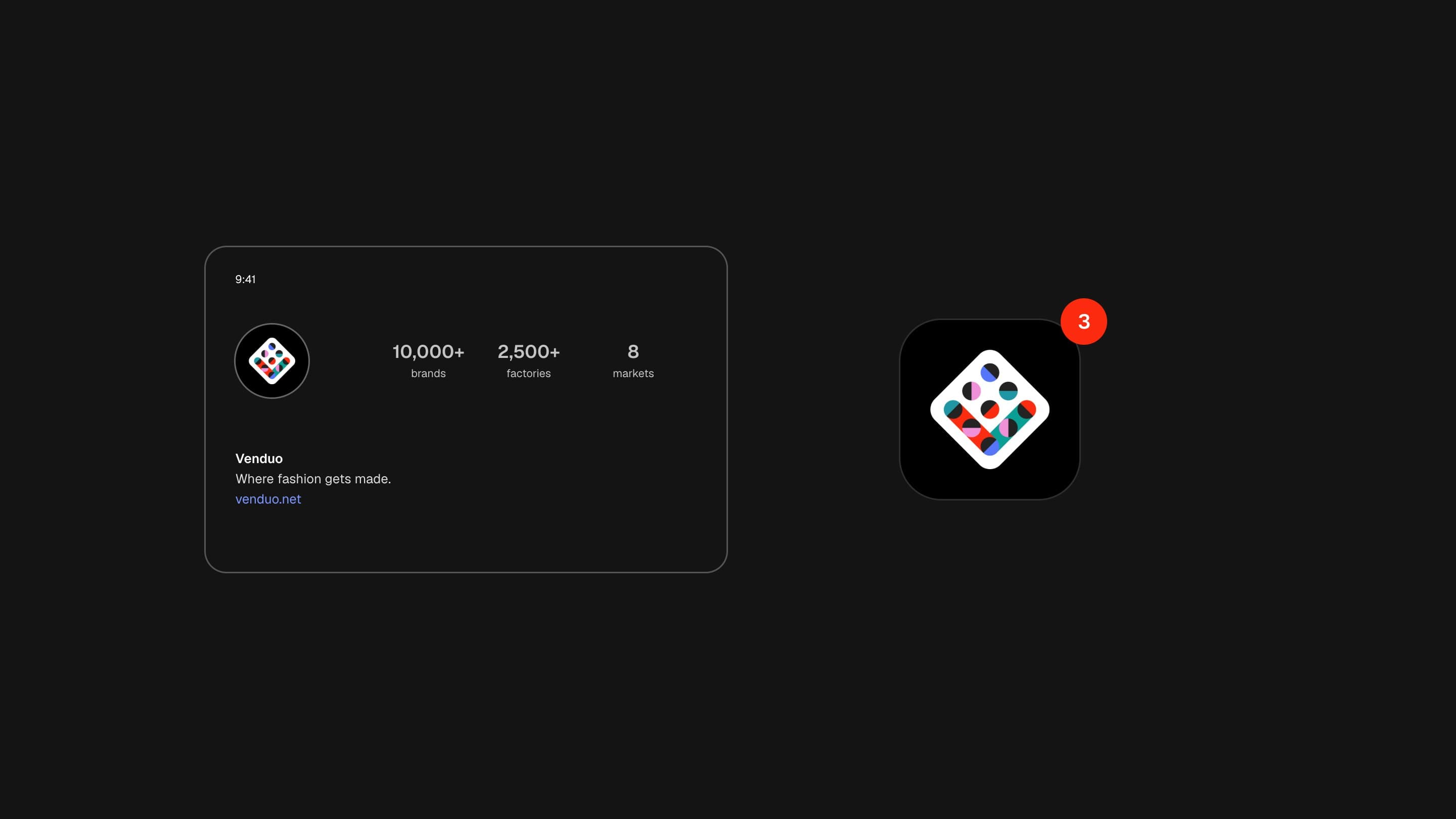 Venduo's profile and its app icon on black